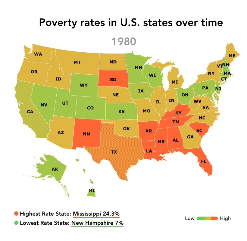 Poverty rates in each state map animation