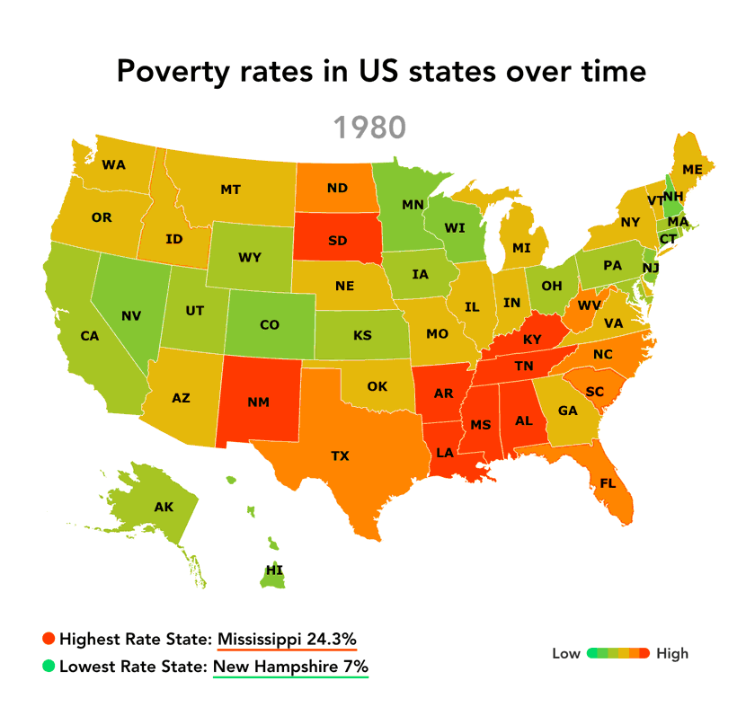 Poverty rates in each state map animation