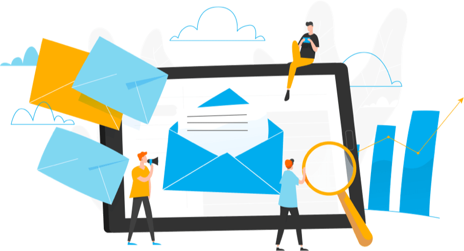 people looking at opened mail on screen